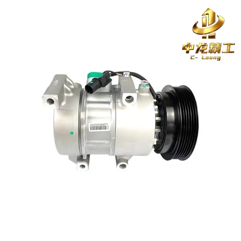 CL-130204 replacement for OE 97701-1R000, side view showing compressor body, label and clutch pulley