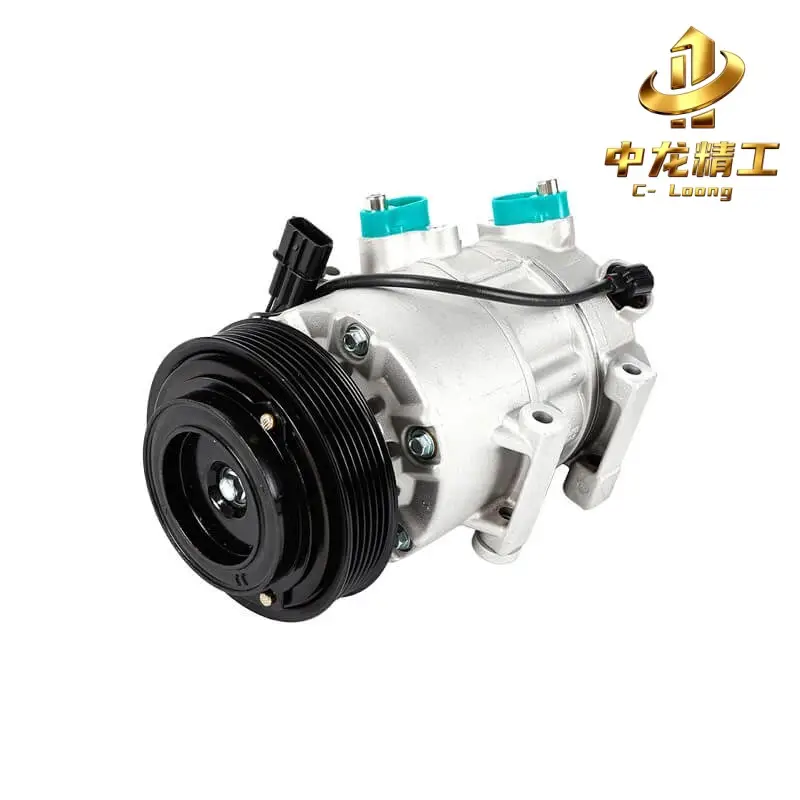 977011R100 AC compressor for Hyundai Accent and Kia Rio 1.6L 2012-2017, front view with 6PK clutch pulley and capped refrigerant ports