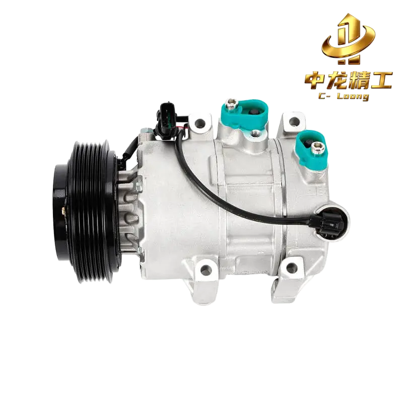 CL-61005 AC compressor for Hyundai Tucson / ix35 and Kia Sportage, side view with mounting ears