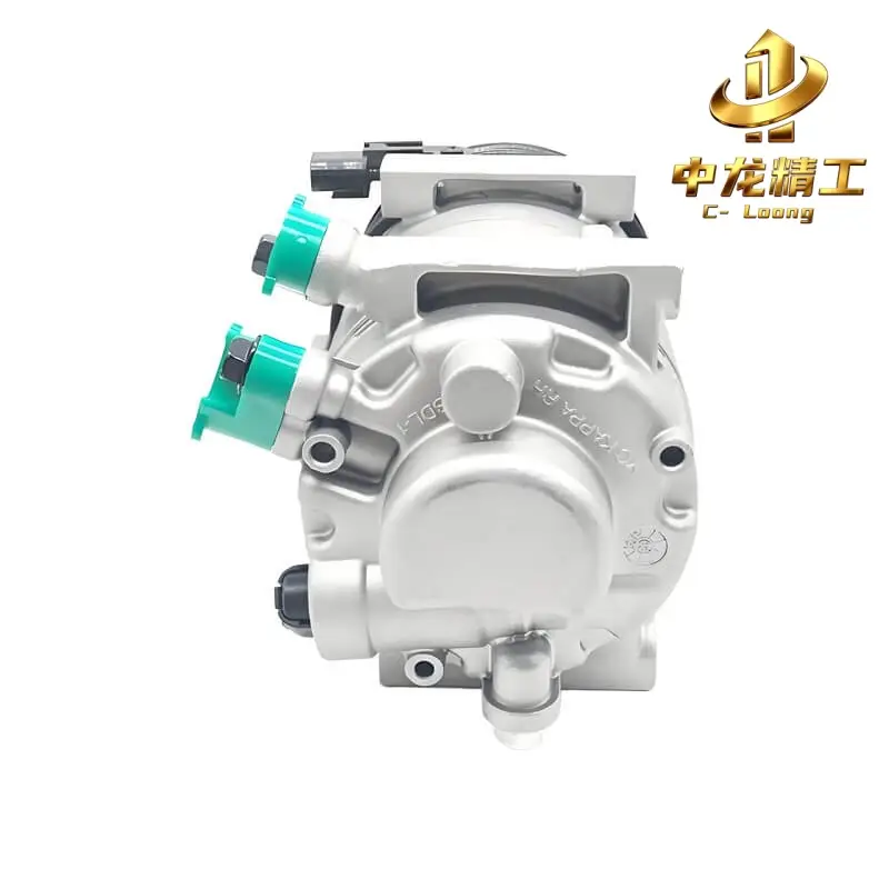 Rear view of the Hyundai i30 AC compressor showing the back housing, refrigerant ports and mounting holes