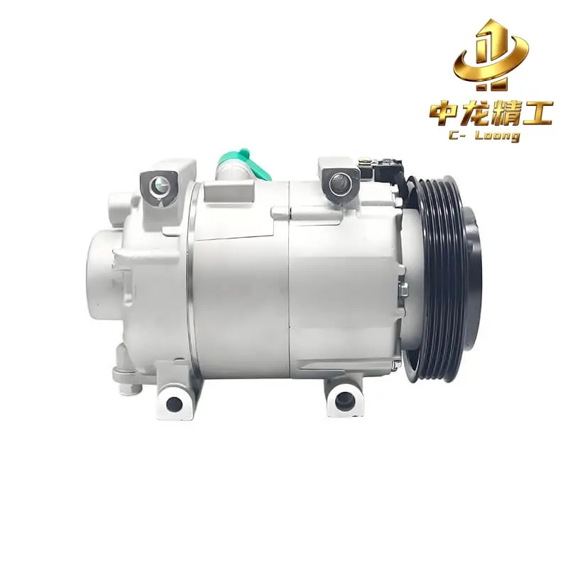 Kia Ceed 1.4 AC compressor, side view with the rear housing, mounting feet and 5PK pulley