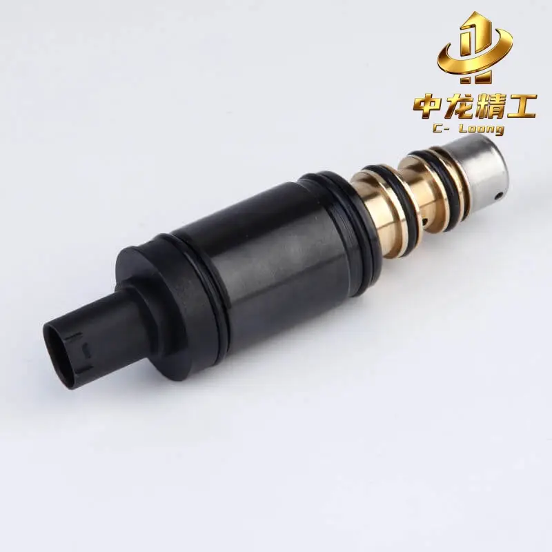 CL-2008 control valve lying flat, side view of the black solenoid housing, straight connector and brass valve body