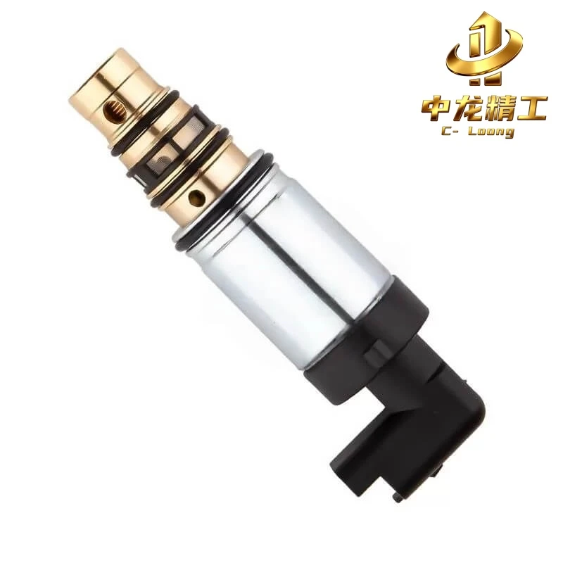 Peugeot 307 AC compressor control valve with brass-coloured cartridge, filter screen, silver body and black angled connector